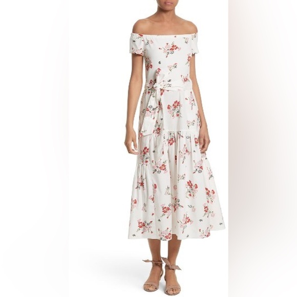LAST CHANCE Rebecca Taylor Marguerite Floral Dress Off The Shoulder Poplin - Picture 2 of 12